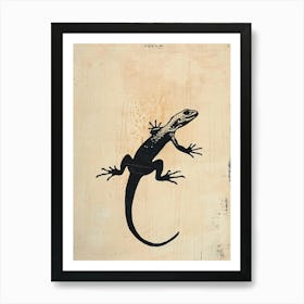 Block Print Black Lizard 2 Art Print