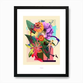 Zinnia 4 Neon Flower Collage Poster Art Print