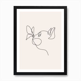 Cat with Butterfly Line Art Art Print