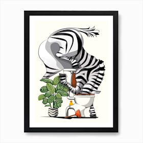 Zebra Drinking From Toilet Art Print