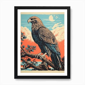 Vintage Bird Linocut Eagle 2 Art Print