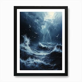 Stormy Seas, Bichromatic, Surrealism, Impressionism 1 Art Print