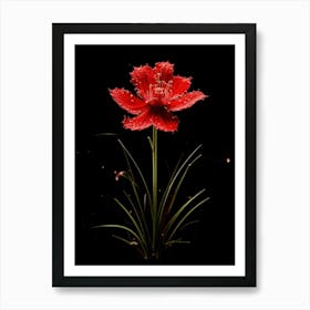 Red Flower On Black Background Art Print