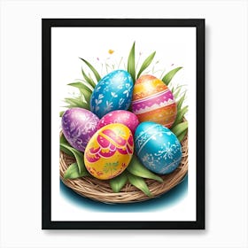 Easter Eggs In A Basket 1 Art Print