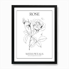 Rose With Petals Line Drawing 1 Poster Art Print
