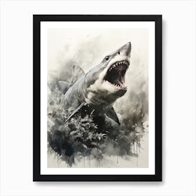 Shark, Japanese Brush Painting, Ukiyo E, Minimal 2 Art Print