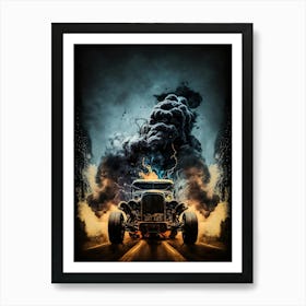 Burnt Out Car Muscle Smoke Drift Retro Racing vintage classic Car Hot Rot Art Print