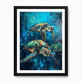 Sea Turtles Illuminated By The Light Underwater 6 Art Print