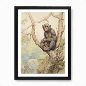 Storybook Animal Watercolour Bonobo 2 Art Print