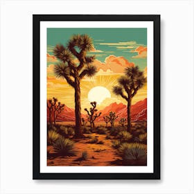 Joshua Tree At Sunrise In Retro Illustration Style (4) Art Print