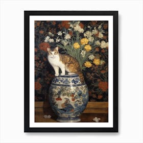Statice With A Cat 2 William Morris Style Art Print