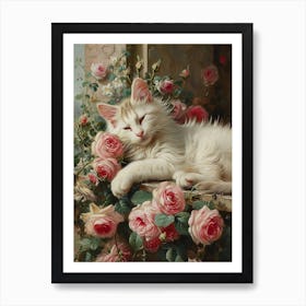 Cat Snoozing In The Flowers Rococo Painting Inspired Art Print