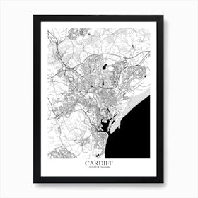 Cardiff White Black Map Art Print
