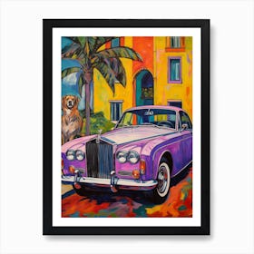 Rolls Royce Silver Shadow Vintage Car With A Dog, Matisse Style Painting 0 Art Print