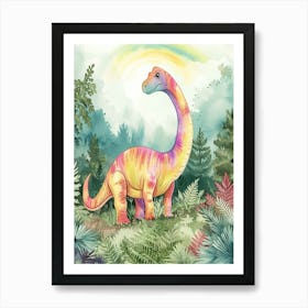 Pastel Rainbow Watercolour Corythosaurus Dinosaur 2 Art Print