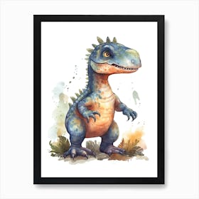 Allosaurus Fragilis Cute Dinosaur Watercolour 3 Art Print