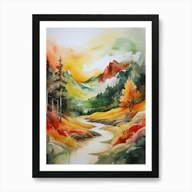 Watercolor Of Autumn Landscape Art Print