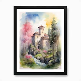 Watercolor Castle In The Forest.2 Art Print