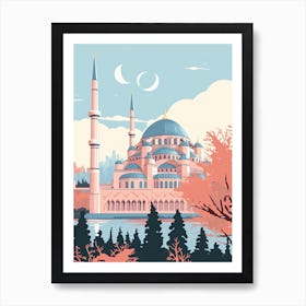 The Blue Mosque   Istanbul, Turkey   Cute Botanical Illustration Travel 2 Art Print