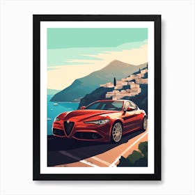 A Alfa Romeo Giulia In Amalfi Coast, Italy, Car Illustration 3 Poster