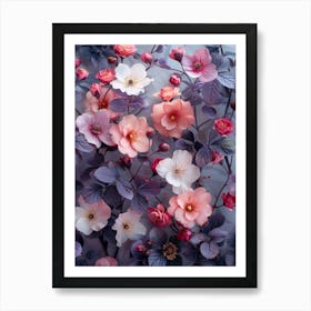 Pink Flowers Wallpaper Art Print