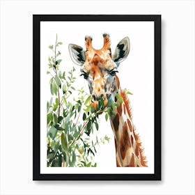 Watercolour Giraffe Head In The Leaves 3 Art Print