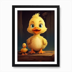 Cartoon Mother Duck And Duckling 1 Art Print