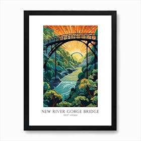 New River Gorge Bridge, West Virgina Colourful 3 Travel Poster Art Print
