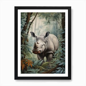 Rhino In The Jungle Realistic Illustration 9 Art Print