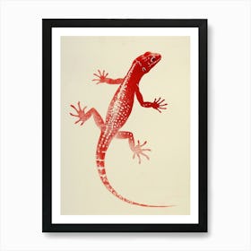 Red Mediterranean House Gecko Blockprint 4 Art Print