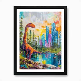 Colourful Dinosaur In A Woodland Painting Art Print