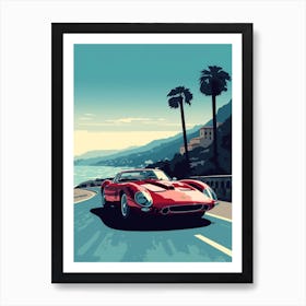 A Ferrari 250 Gto In Amalfi Coast, Italy, Car Illustration 1 Art Print