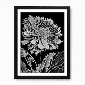 Calendula Leaf Linocut 2 Art Print