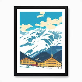 Obertauern, Austria Midcentury Vintage Skiing Poster Art Print