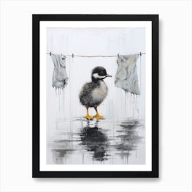 Black Feathered Duckling Under A Washing Line Art Print
