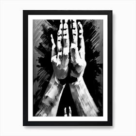 Prayer Hands Symbol Black And White Painting Art Print