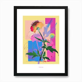 Scabiosa 3 Neon Flower Collage Poster Art Print