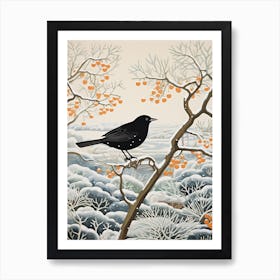 Winter Bird Painting Blackbird 2 Art Print