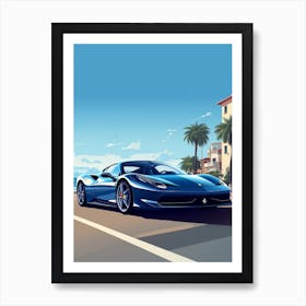 A Ferrari 458 Italia In French Riviera Car Illustration 3 Art Print