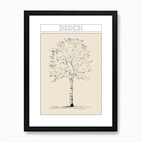 Birch Tree Minimalistic Drawing 4 Poster Art Print