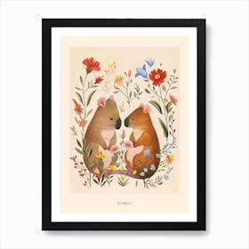 Folksy Floral Animal Drawing Wombat Poster Art Print