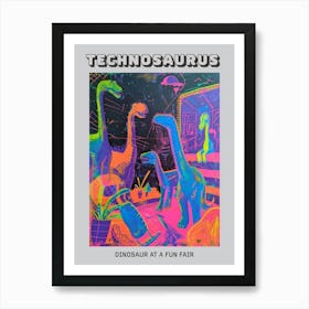 Abstract Neon Dinosaur At A Fun Fair Poster Art Print