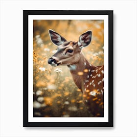 Deer In Flower Field Art Print