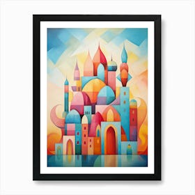 City of 1001 Nights, Abstract Vibrant Colorful Painting in Cubism Style 4 Art Print