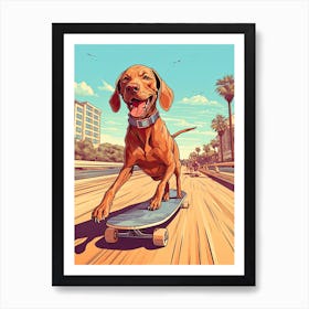 Vizla Dog Skateboarding Illustration 4 Art Print