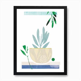 Blue Pot Plant Art Print
