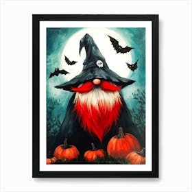 Witch Gnome With Pumpkins Art Print