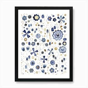 Blue and Gold Watercolor Wild Flowers Art Print