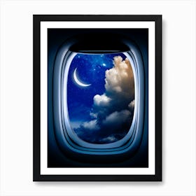 Airplane window with Moon, porthole #3 Art Print