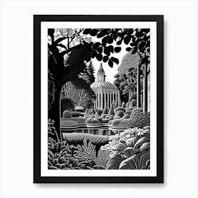 Mirabell Palace Gardens, 1, Austria Linocut Black And White Vintage Art Print